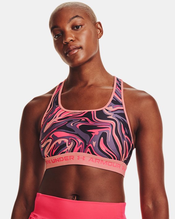 Women's Armour® Mid Crossback Printed Sports Bra, Pink, pdpMainDesktop image number 2